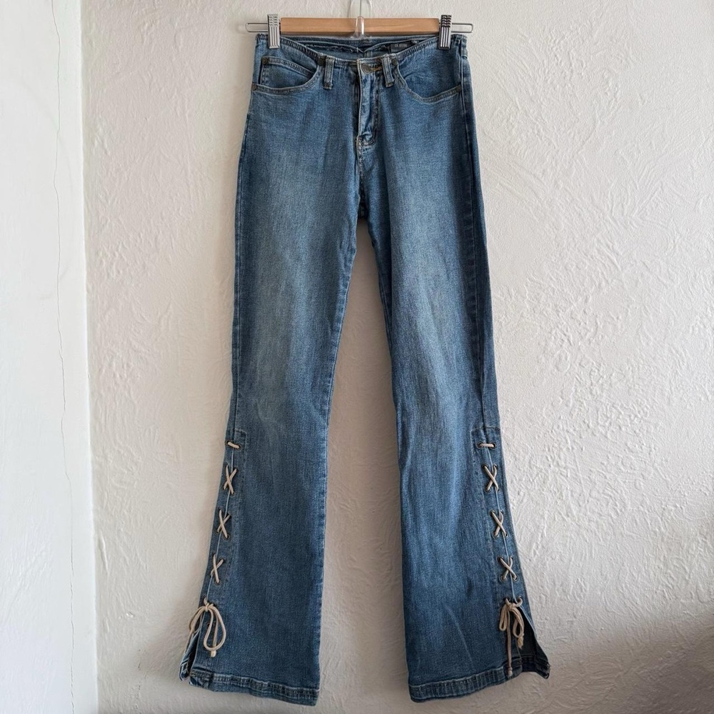 Y2K Sargent Pepper Blue Lace-Up Flare Jeans Size 24